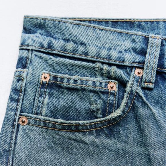 Zara Boyfriend Full Length Jeans Mid Waist Low Rise Slim Fit Straight Leg NEW - Picture 4 of 16